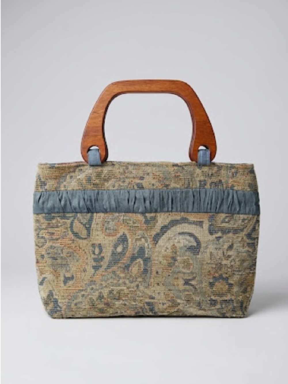 Lotus Bags Vintage Tapestry Bag Carved Wood Handles Grandmillennial Shabby Chic